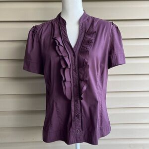 •ELLE• Eggplant Ruffle Front Blouse - Size XL